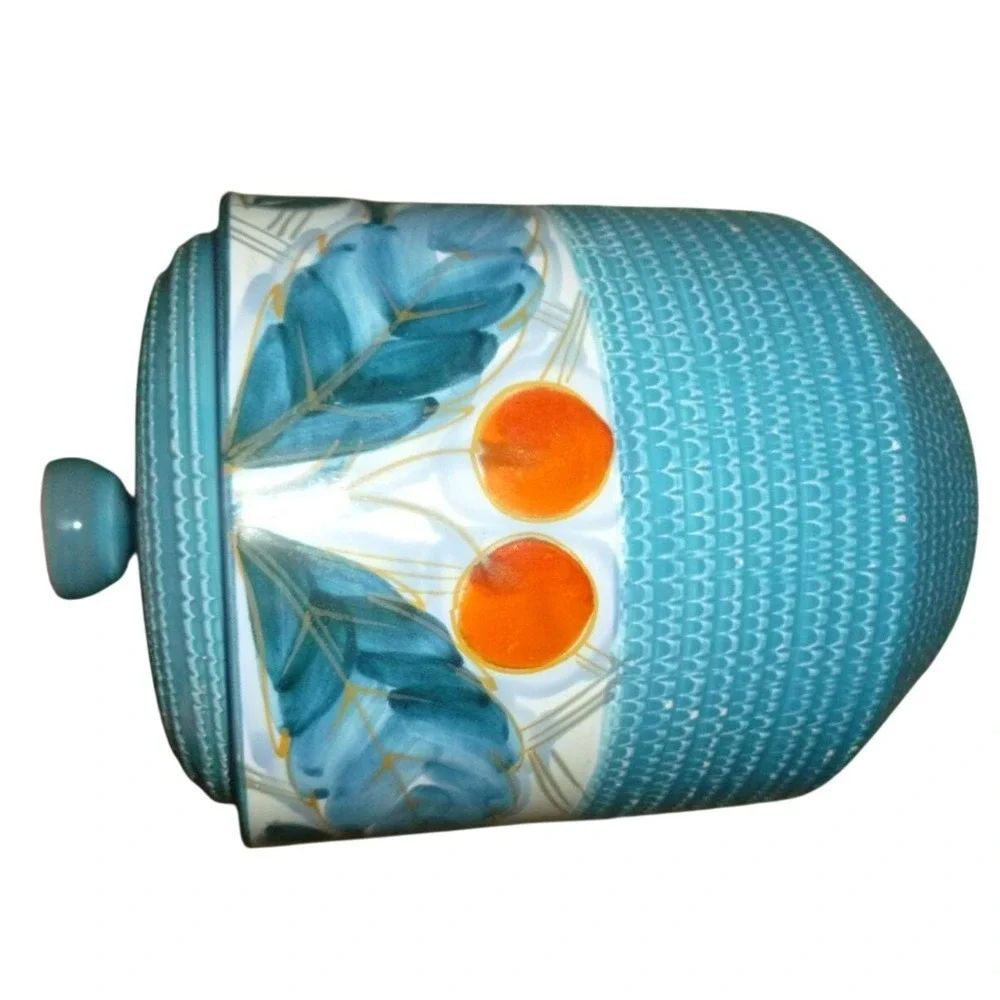 Vintage Fratelli Fanciullacci Italy Turquoise Basketweave Canister‎ MCM Majolica